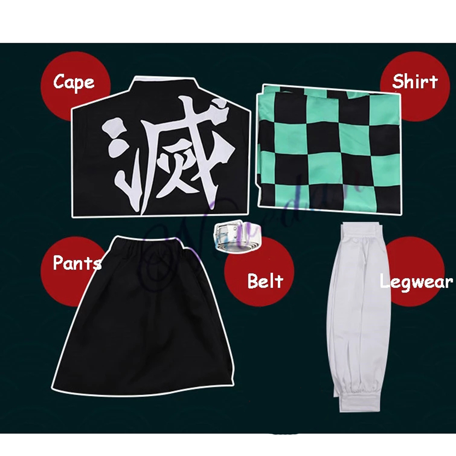 Demon Slayer Kamado Tanjirou Cosplay Costume Accessories Sword Katana Mask  Anime Clothes Eardrop Uniform Set(XL) 